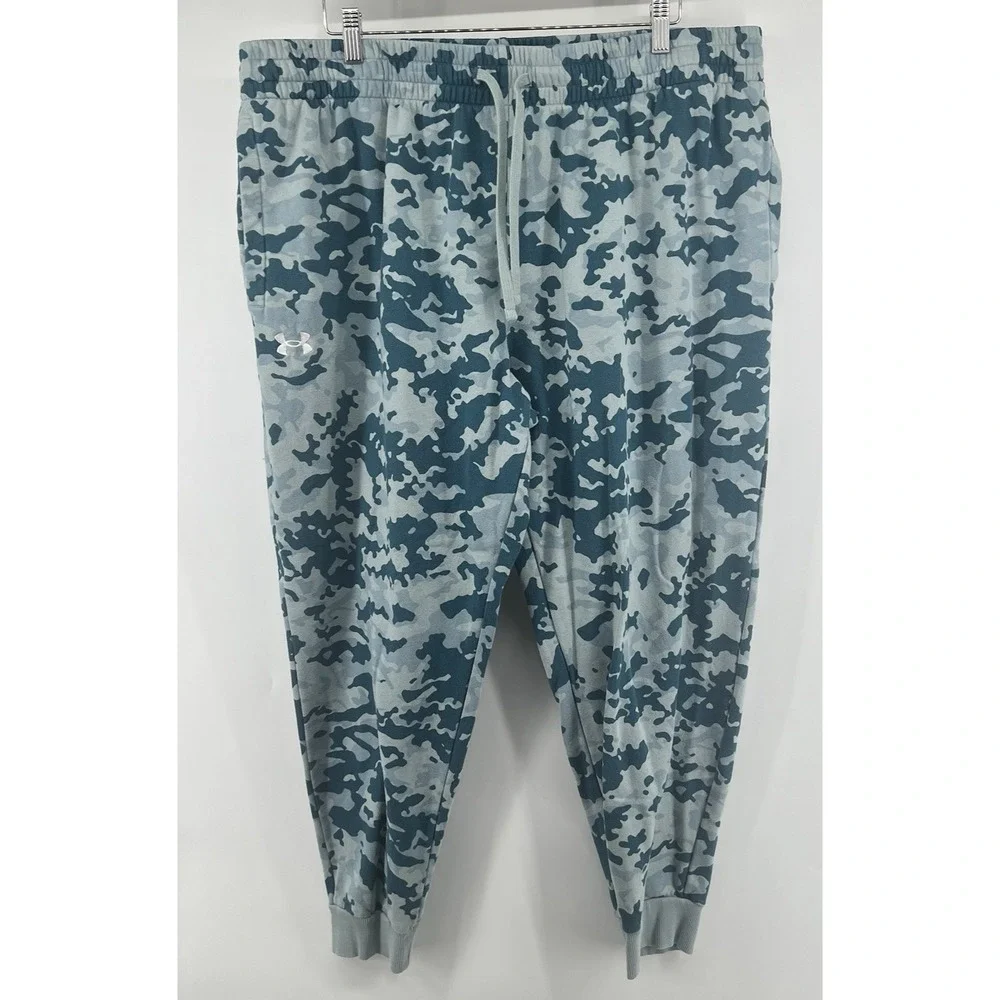 Under Armour Mens 3XL Joggers Sweatpants Camoflauge Blues 42/29 Midweight